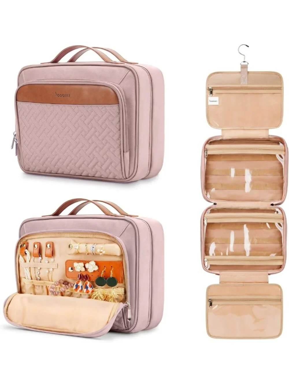 Medium Waterproof Travel Toiletry Bag with Jewelry Organizer & Trolley Belt